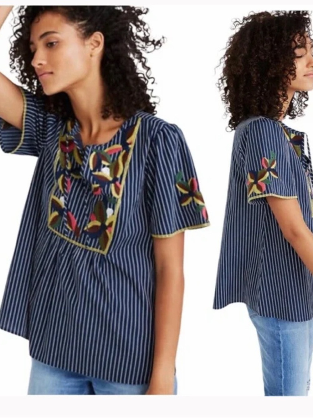 💙 Madewell Embroidered Stripe Top
